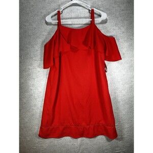 Maggy London Coral Shift Dress Zipper Lined Women’s Size 10 Off Shoulder Crepe